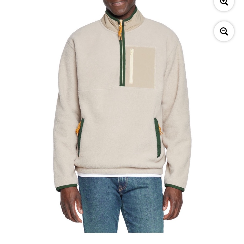 GAP Men's size medium quarter zip measures  Beige Fleece Pullover Jacket